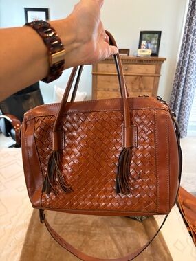 Noonday Collection Monterrey Woven Leather Satchel Handbag - Brown